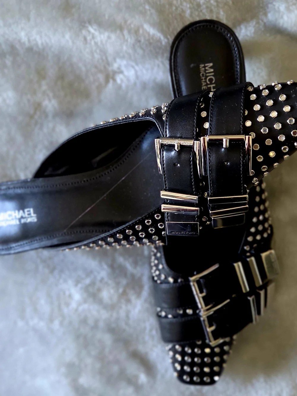 MICHAEL Michael Kors Studded Buckle Mules Black US 8